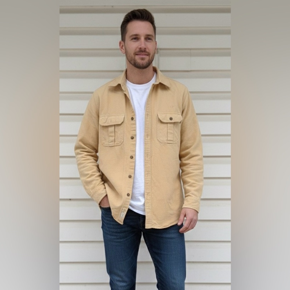 Eddie Bauer Vintage Chamois Unisex Yellow Flannel 100% Cotton Button Down Shirt